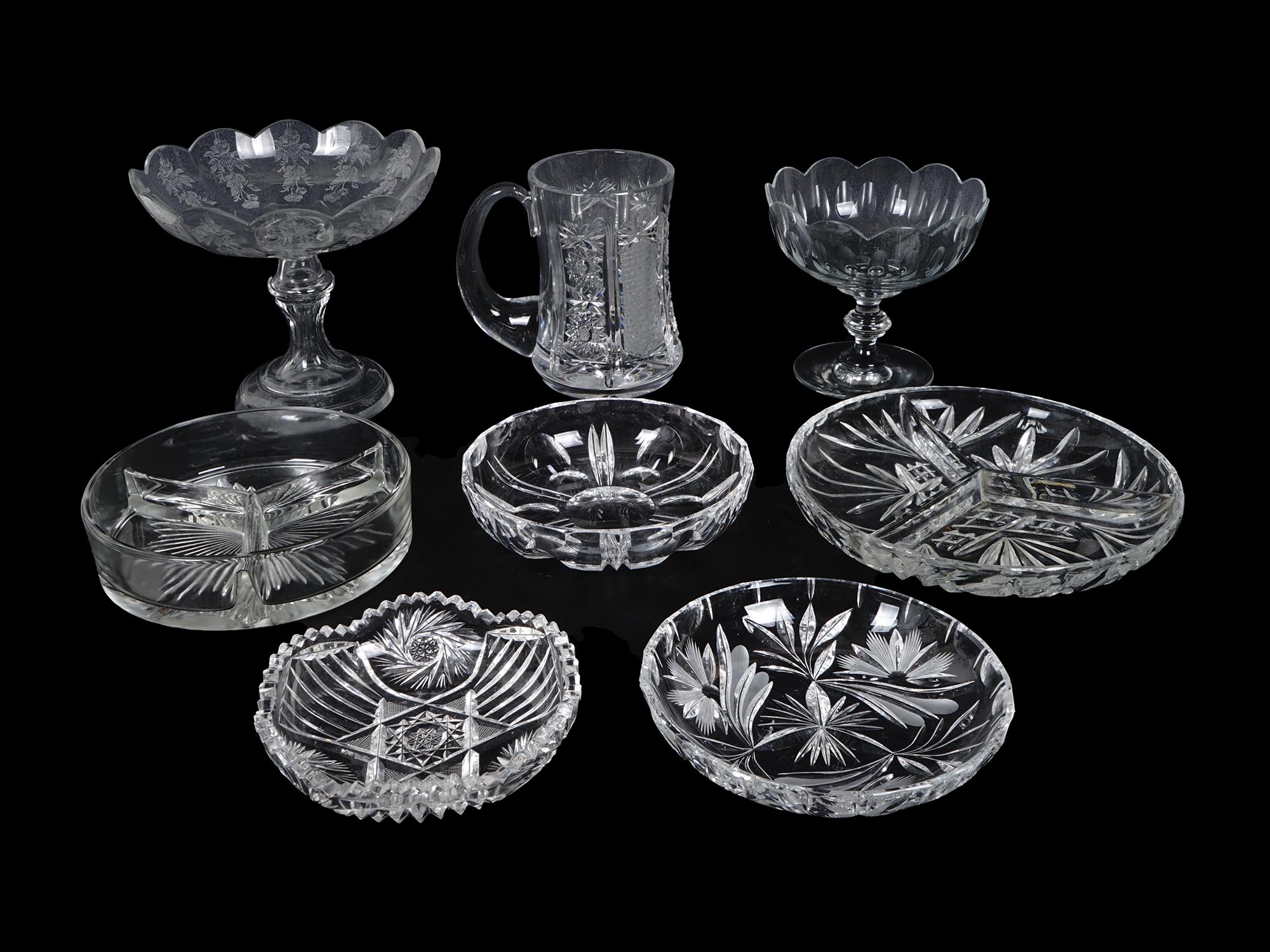 VINTAGE CRYSTAL CUT ETCHED GLASSWARE COLLECTION PIC-0